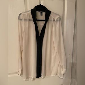 Off white sheer blouse with black trim